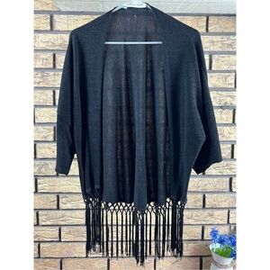 VINTAGE HAVANA Black  Fringe‎ Cardigan size Lg